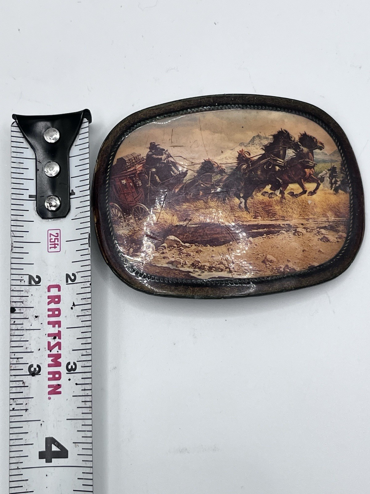 Vintage Metal Belt Buckle Stage Coach Wells Fargo Western Horses SEE PHOTOS