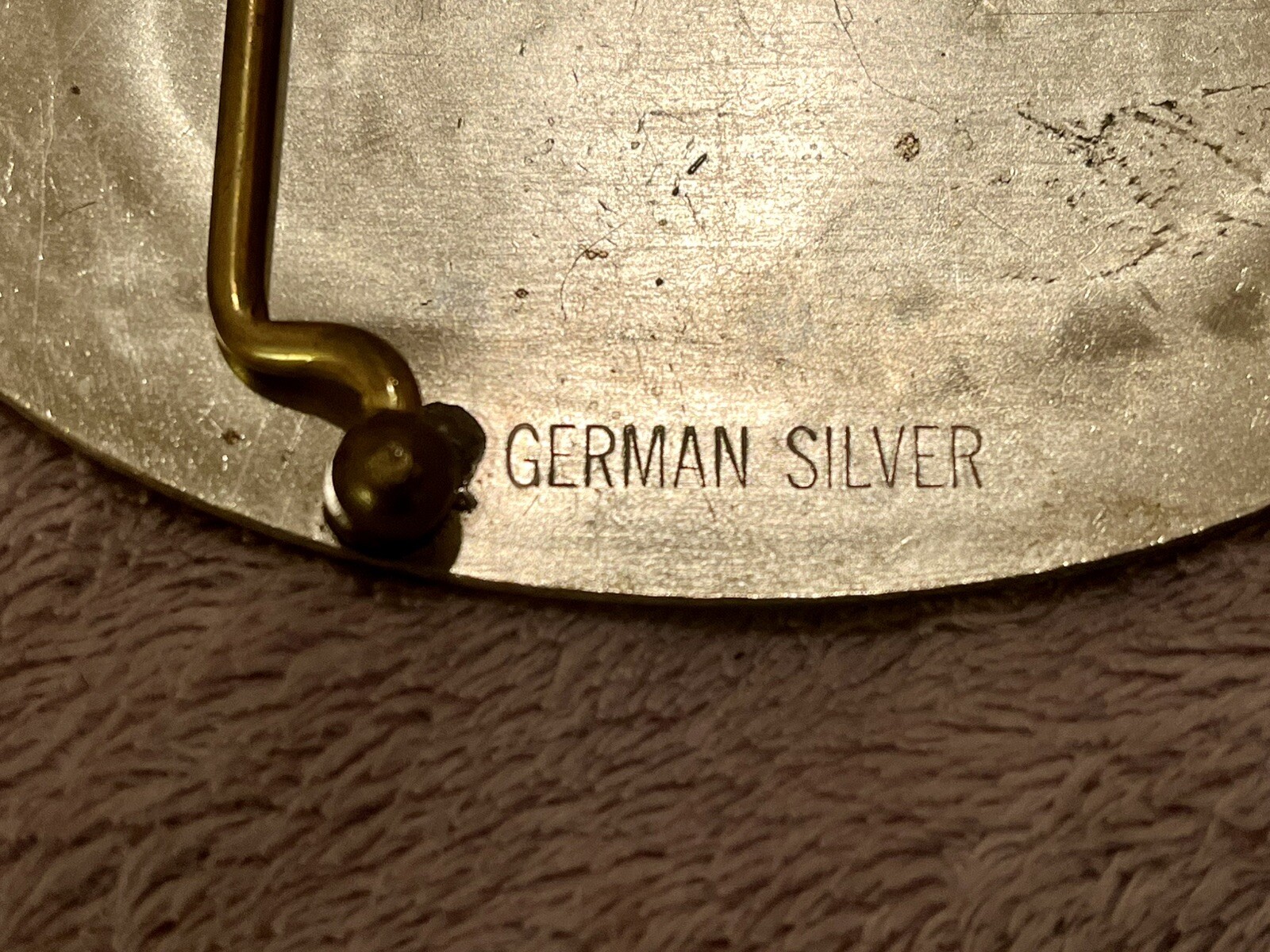 Vtg German Silver Gold Scroll WESTERN Rodeo Cowboy BELT BUCKLE Rope Edge