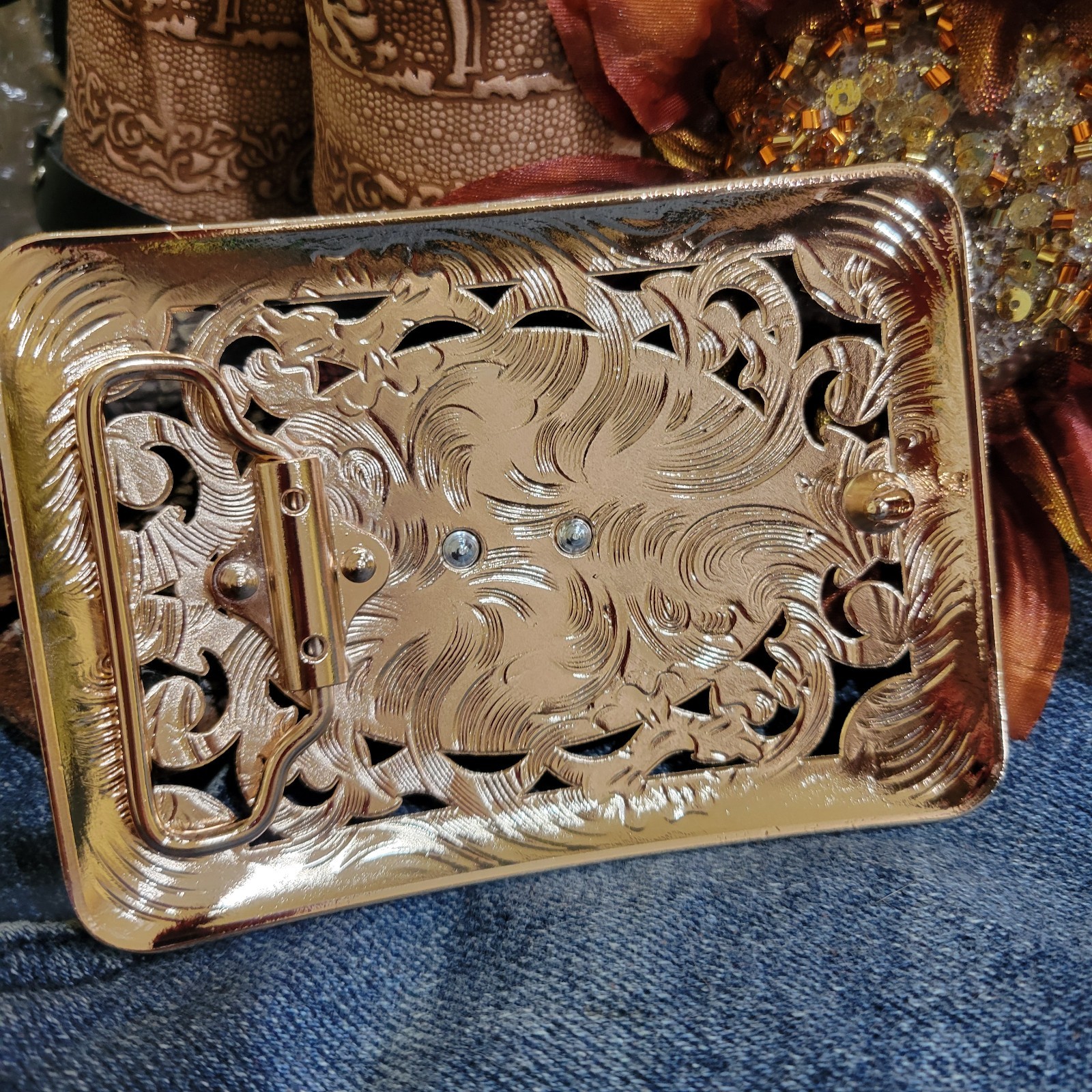 Centenario Cowboy Belt Buckle Western Rodeo Silver Rosetone Coin Rectangle