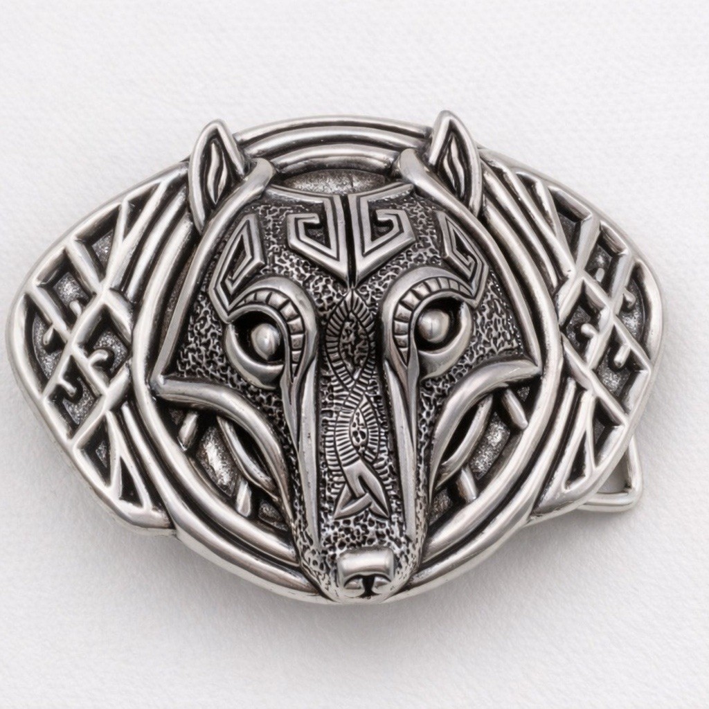 Celtic Wolf Head Belt Buckle, Zamak Alloy, Fits 1.5 Inch Belt