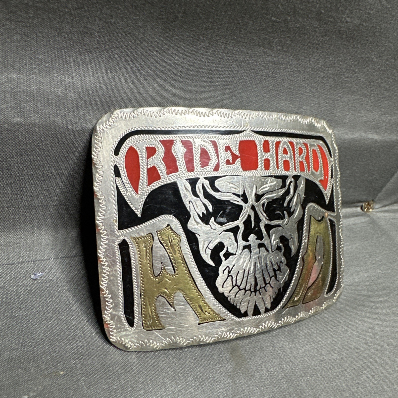 Ride Hard Live Free Bradford Exchange Belt Buckle Biker Skull Dated 1991 In Back