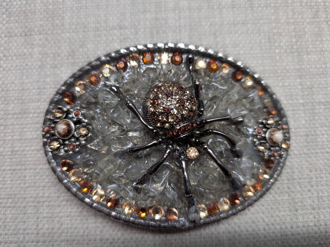 vintage BLACK WIDOW belt buckle RHINESTONE spider STUDDED western GLAM statement