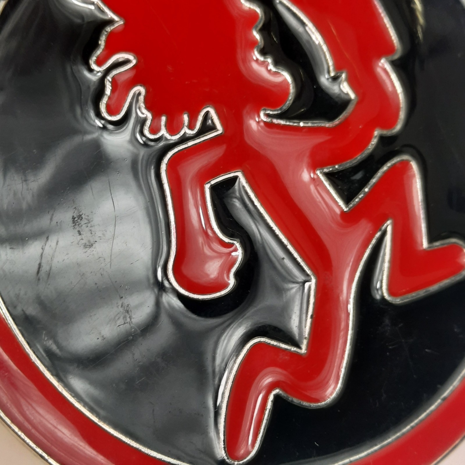 Hatchet Man Psychopathic Records Metal Belt Buckle Red Black Silver 3.5&Prime; Circle