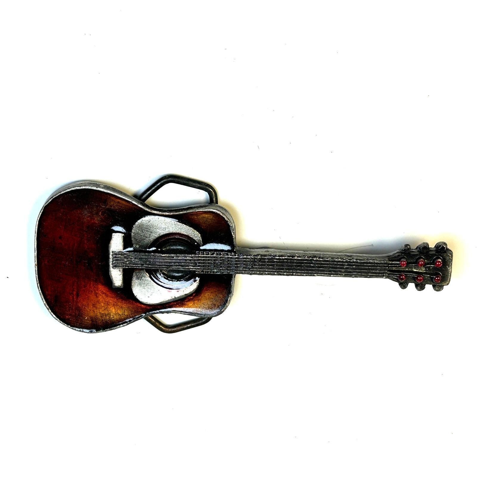 Vintage Guitar Belt Buckle 1970s Enamel Musician Gift Country, Rock Nashville