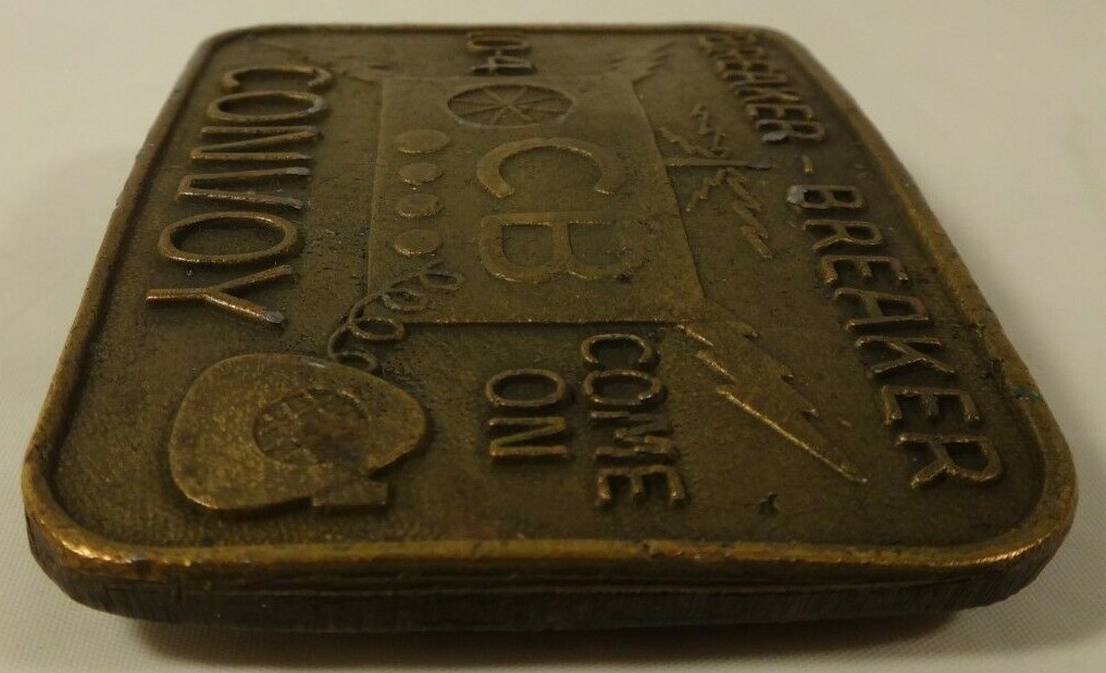 Vintage C B Convoy 10-4 Breaker Breaker Men Gold Brass Tone Belt Buckle Come On