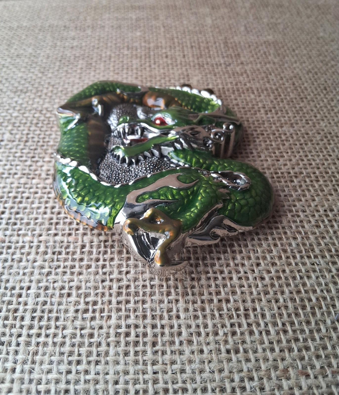 Green Enamel Chinese Dragon Belt Buckle 3D Fantasy Mythical Novelty