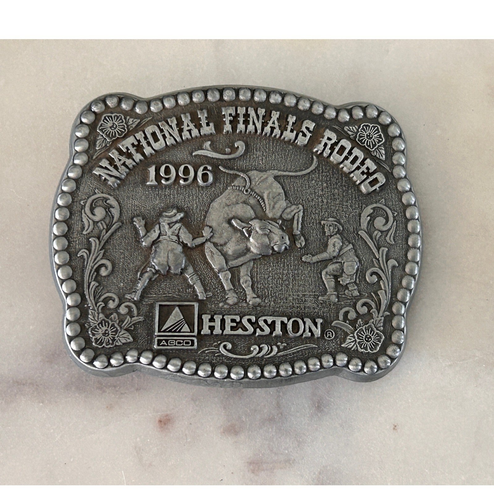 Hesston 1996 National Finals Rodeo Belt Buckle AGCO Commemorative Series Pewter