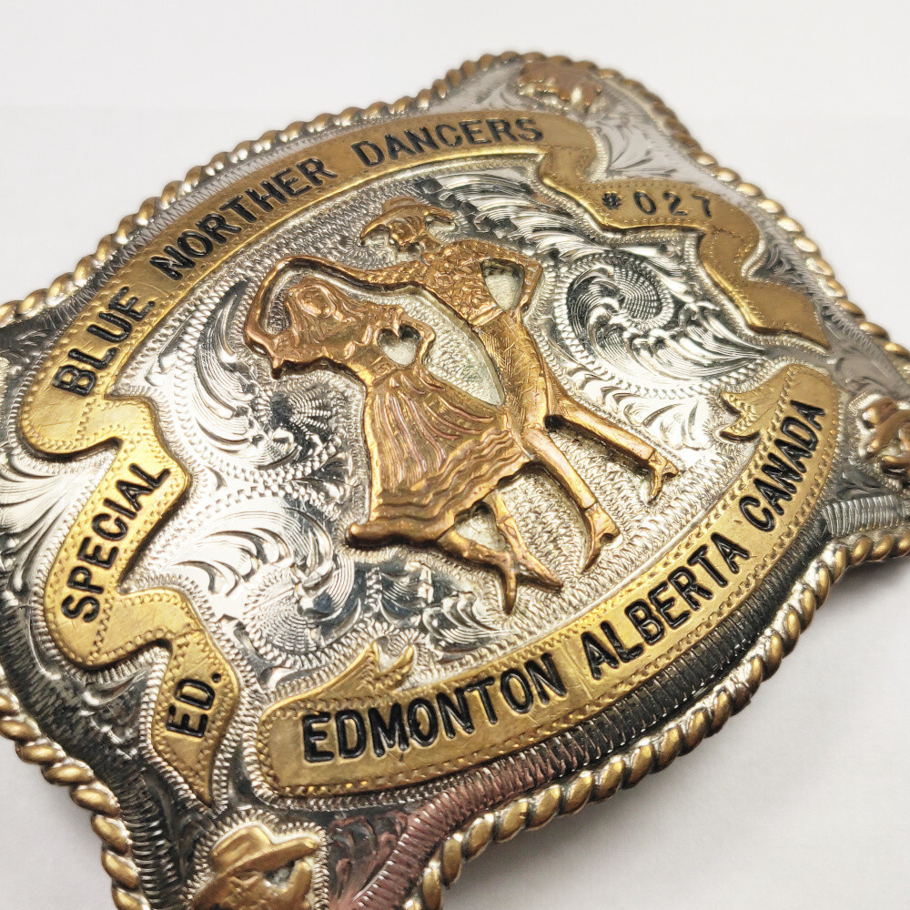 Western Engraved Blue Norther Dancers Canada Ornamental Cowboy Belt Buckle