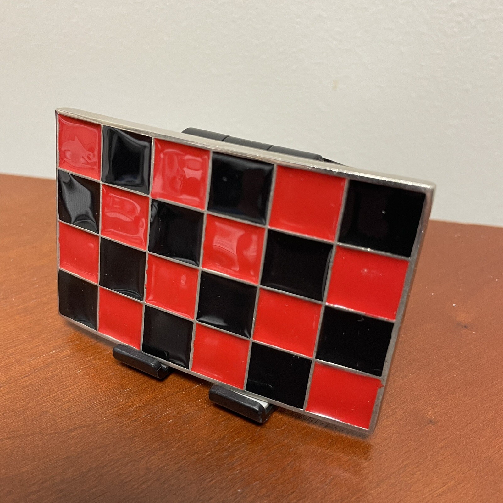 Country Leather Canada 2007 Checkers Belt Buckle Red Black