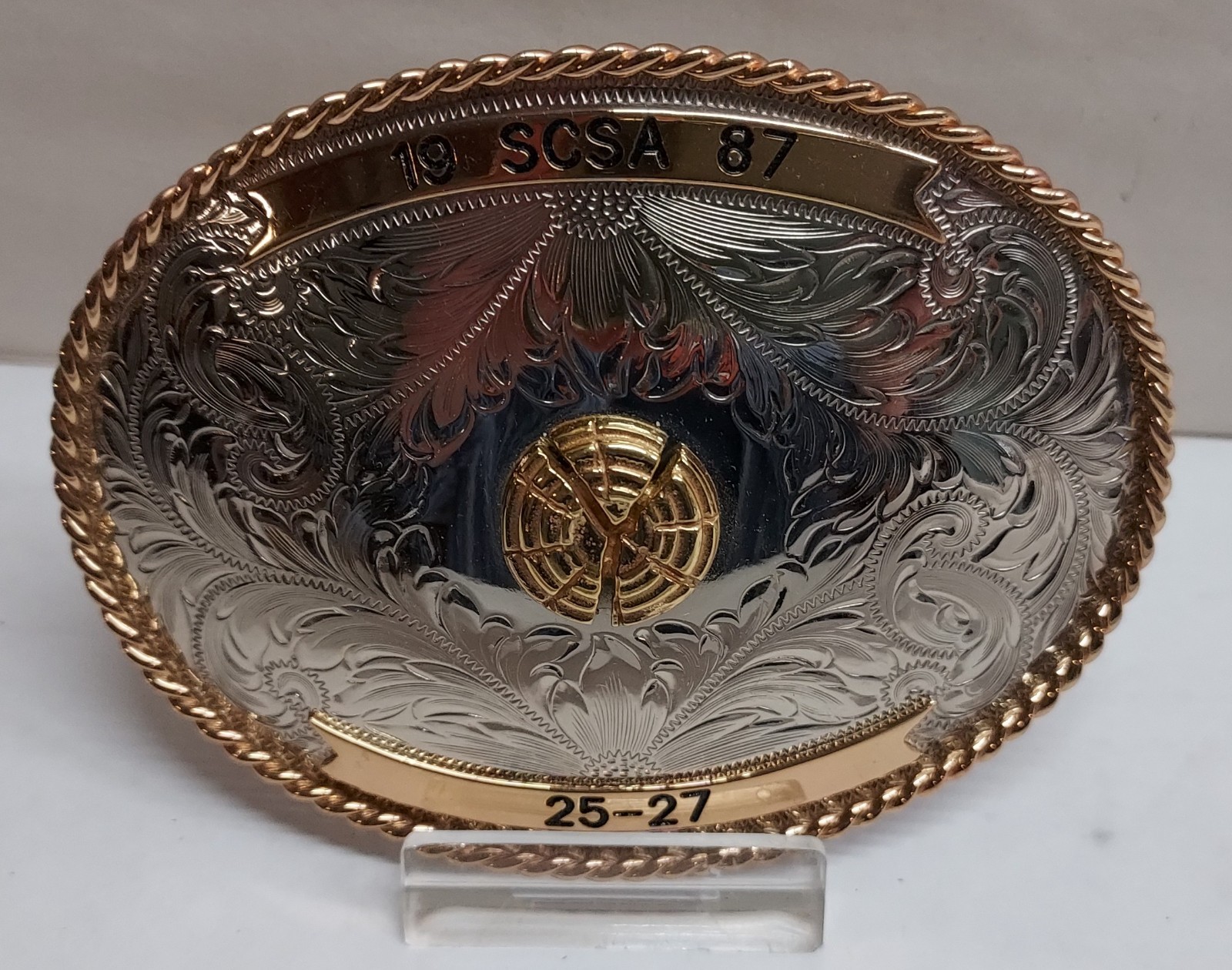 1987 – SCSA – 25-27 – shooting – GERMAN SILVER – BELT BUCKLE – listing # 9564