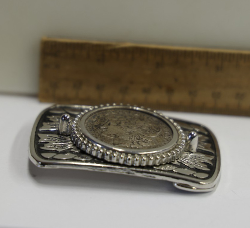 Chrome Belt Buckle 1921 US Morgan $1 Made in USA