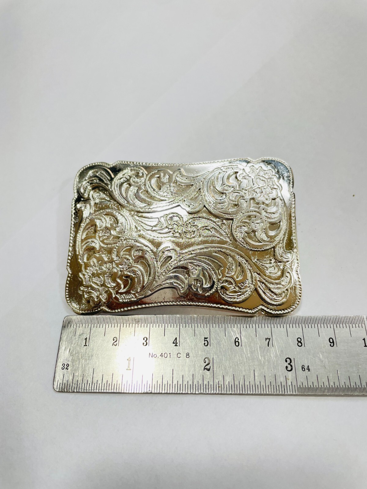 Designer Western Buckle- Unisex Shiny Silver Rectangular Shape Belt Buckle 40mm