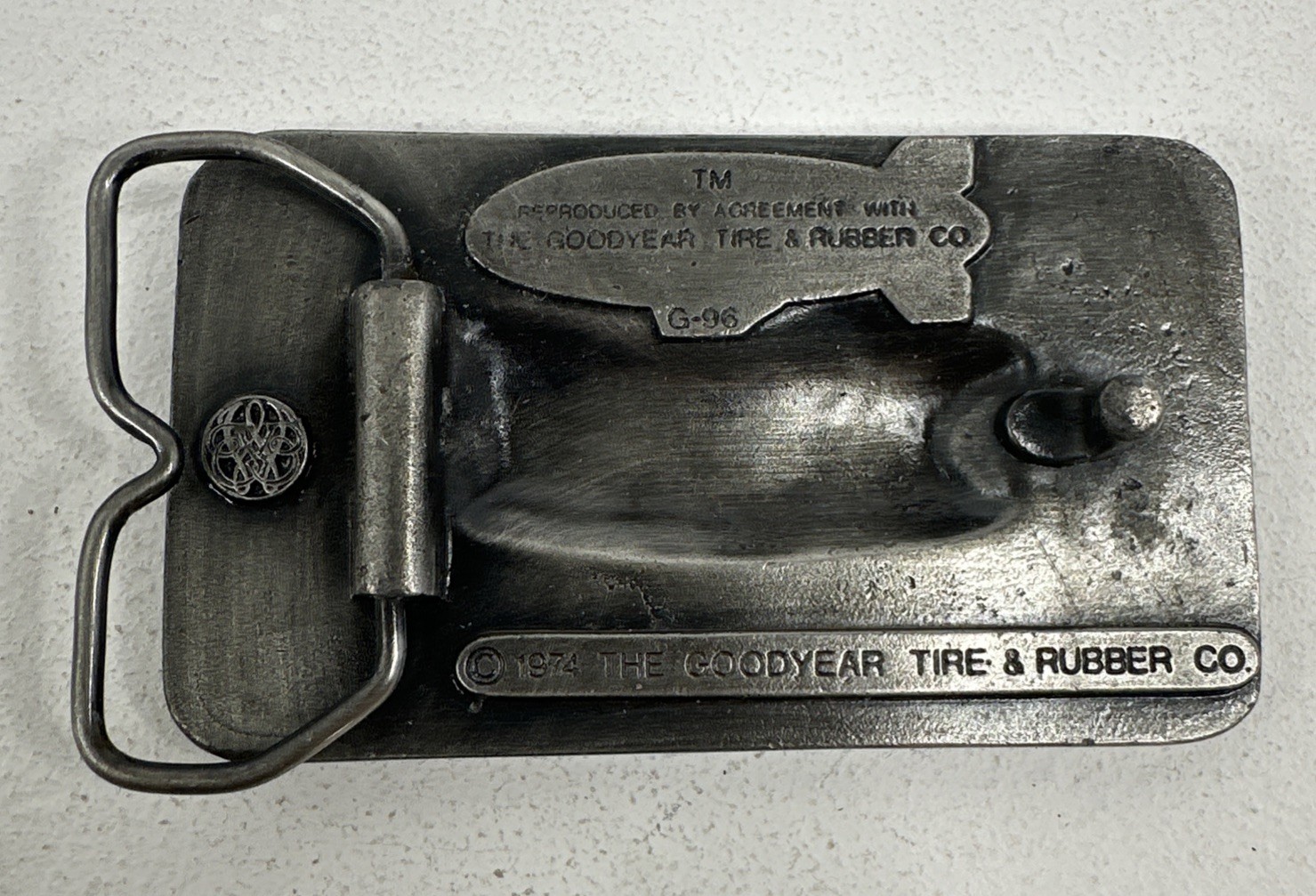 Vintage 1974 Goodyear Tire and Rubber Company Blimp Belt Buckle MARKED REPRO