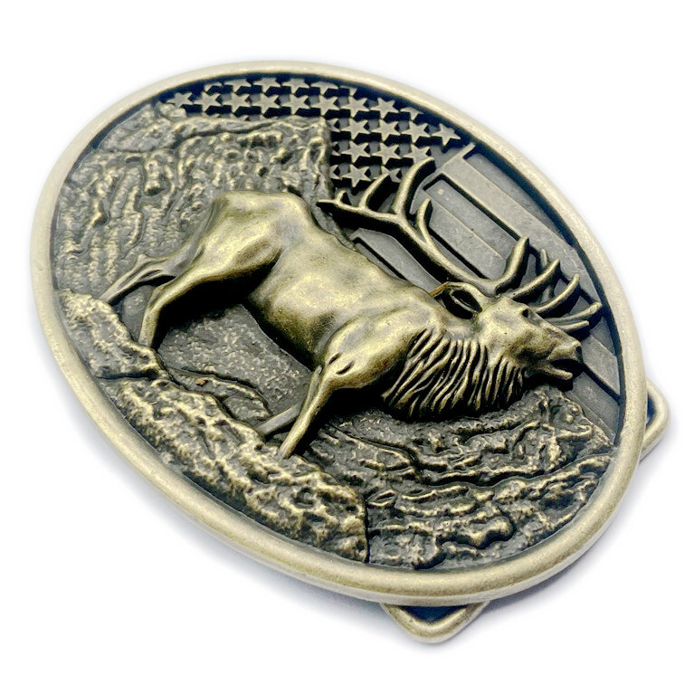 Moose Elk Deer Belt Buckle Western Cowboy American Flag Motorcyclist (YDR-02-G)