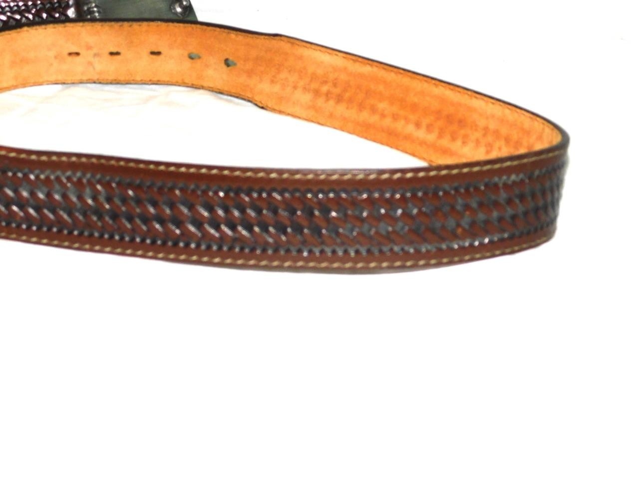 VTG AT-38B Fighter Jet Belt Buckle On Size 38 Brown Woven Leather Belt USAF