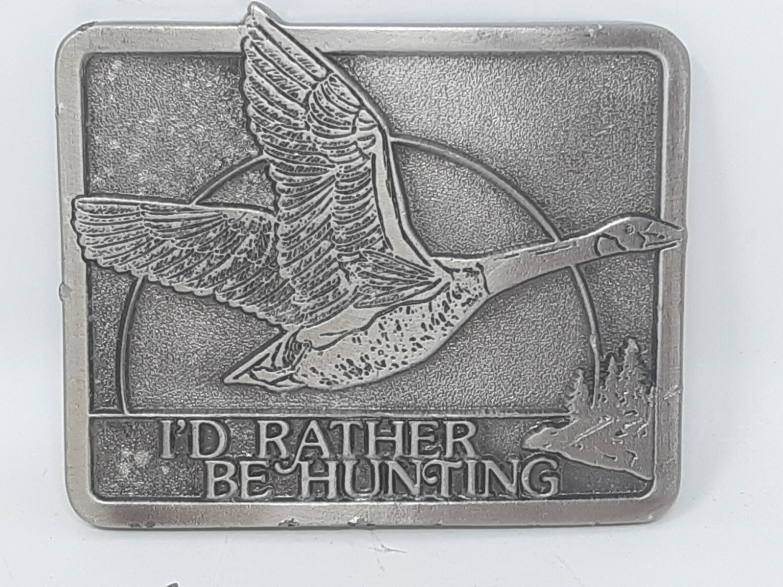 I&rsquo;d Rather Be Hunting Flying Goose Vintage Silver Tone Belt Buckle