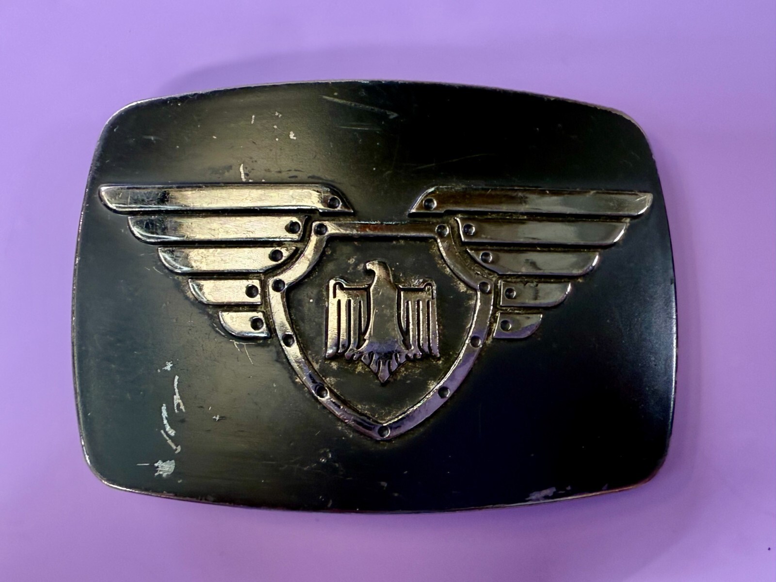 Thunderbird Shield Wings Crest Logo Enameled Belt Buckle Chrome Brand #6172