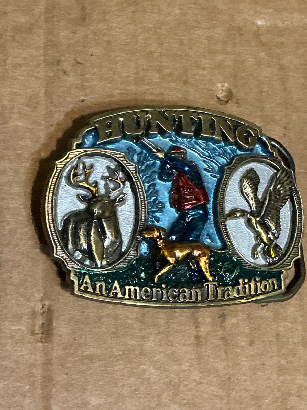 Used Colorful Metal Alloy Hunting An American Tradition Belt Buckle