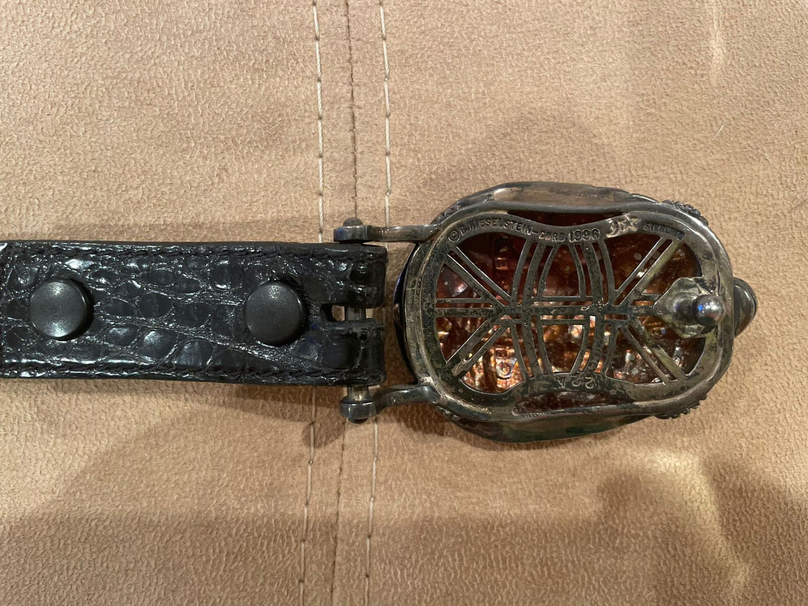 RARE!! Kieselstein Cord Silver Turtle Buckle With Black Lizard Belt Size 2