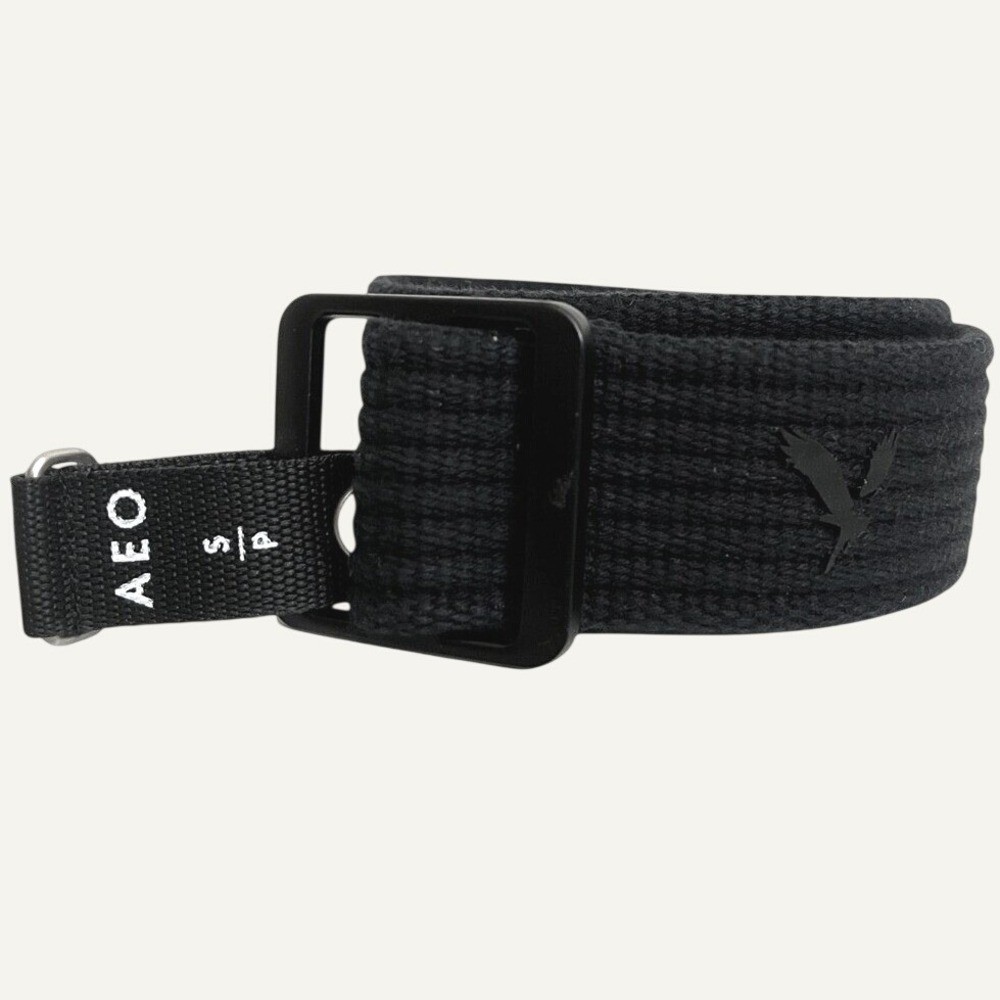 American Eagle Black Adjustable Cotton Web Belt Slider Buckle Mens Small NWT