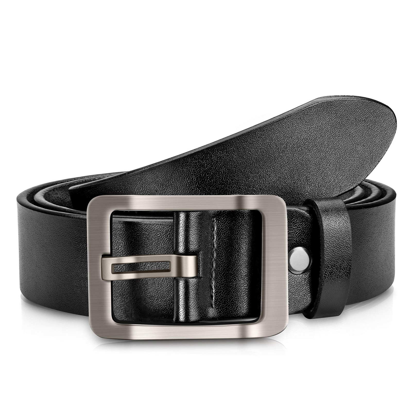 OVEYNERSIN Men Belt – 100% Genuine Leather casual Dress Belts Big Metal Black