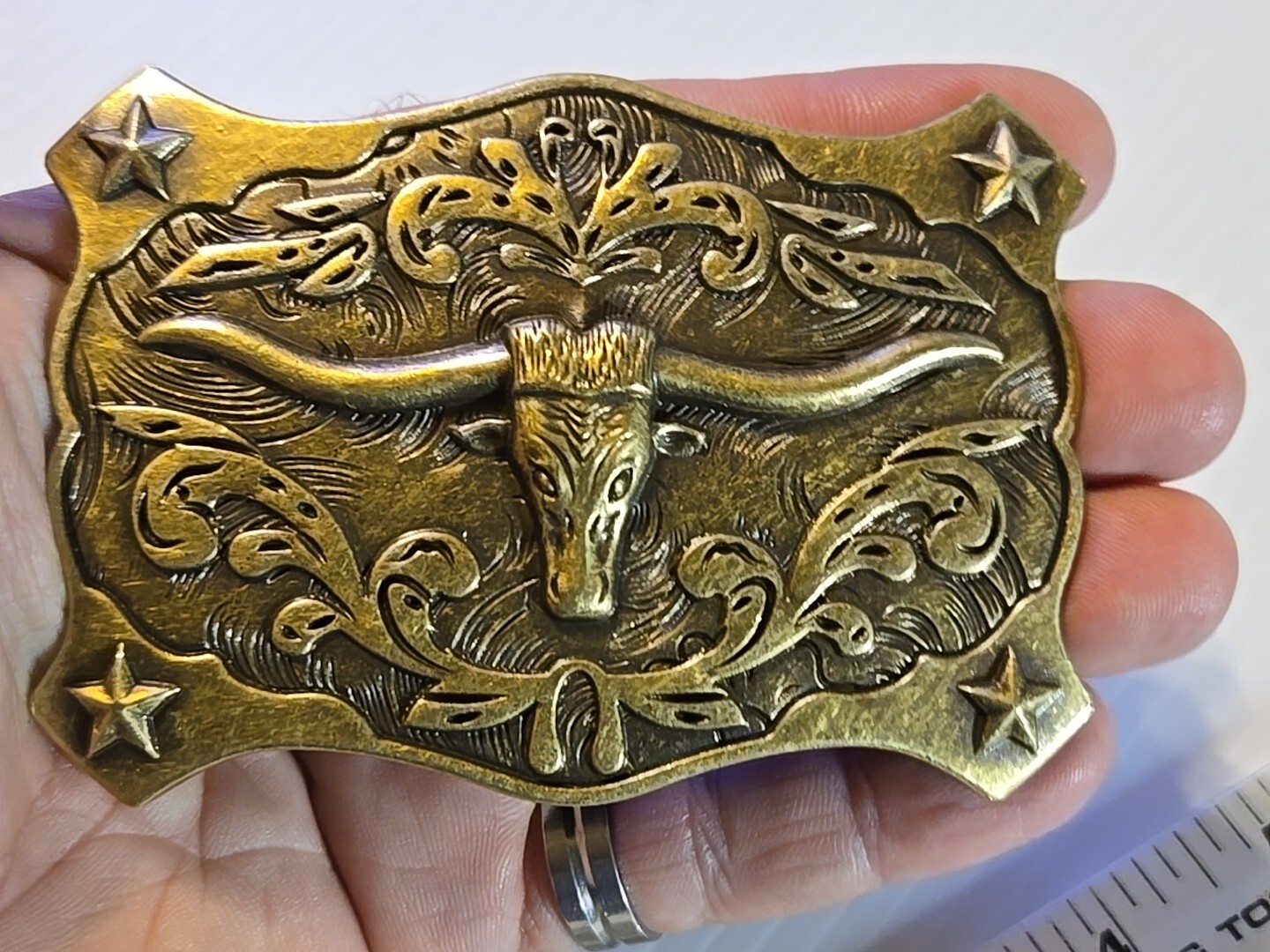 WESTERN LONGHORN BULL RODEO Metal Belt Buckle (BRASS LOOKING)