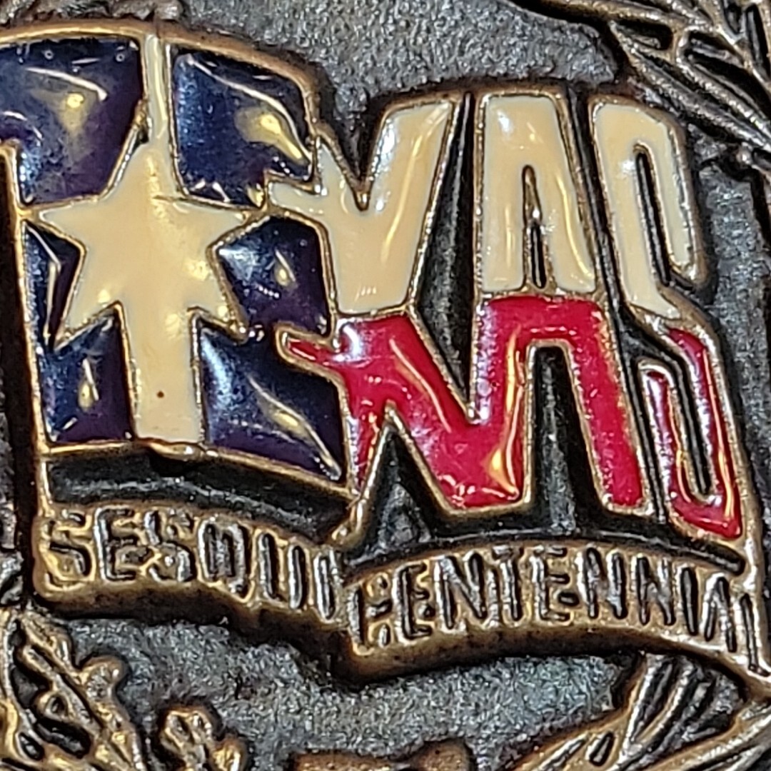 3.5&Prime; TEXAS SESQUICENTENNIAL BELT BUCKLE Numbered VINTAGE 1986 Brass metal Texoma