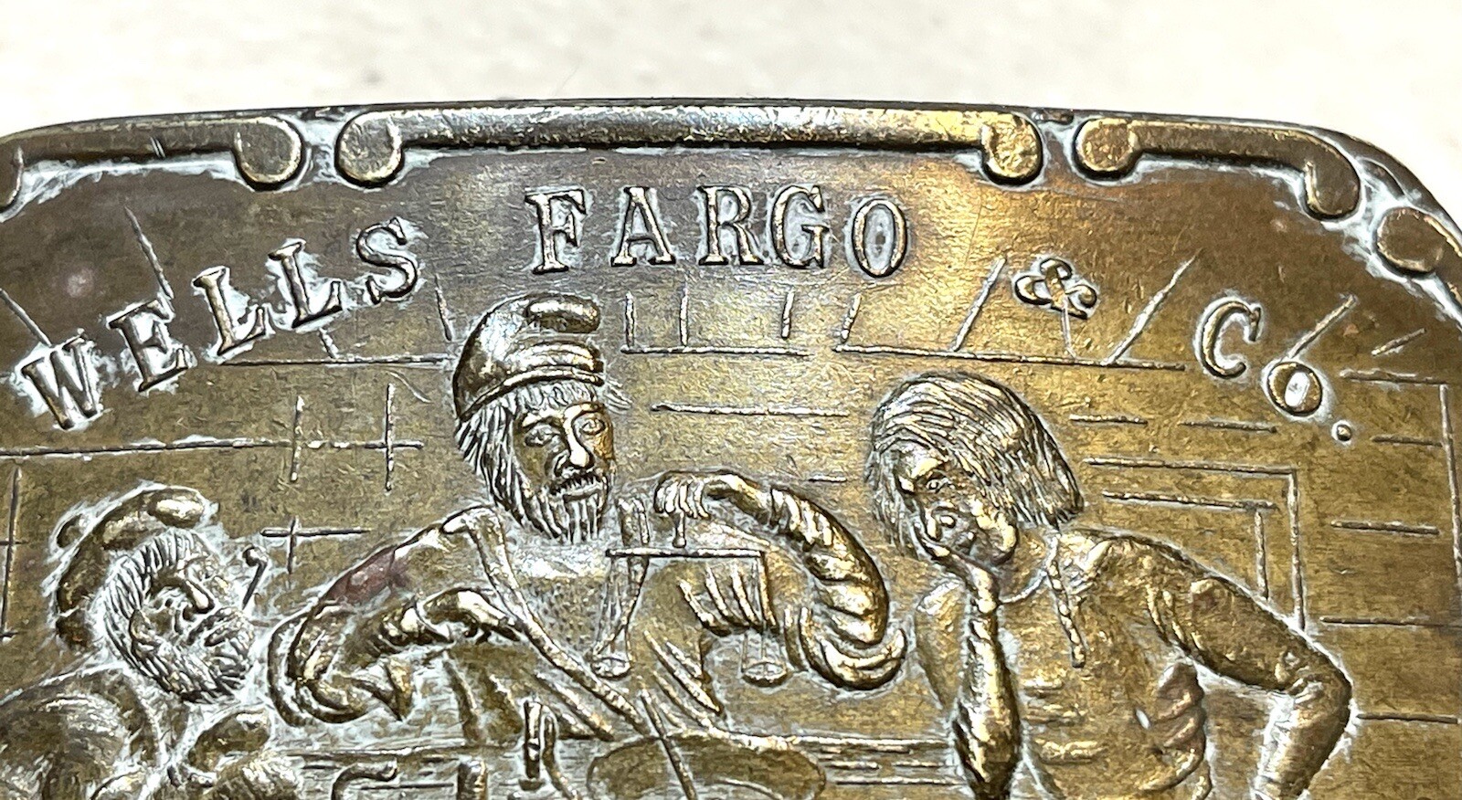 Vintage Antique Tiffany Solid Brass Relief Cowboy Fancy Belt Buckle