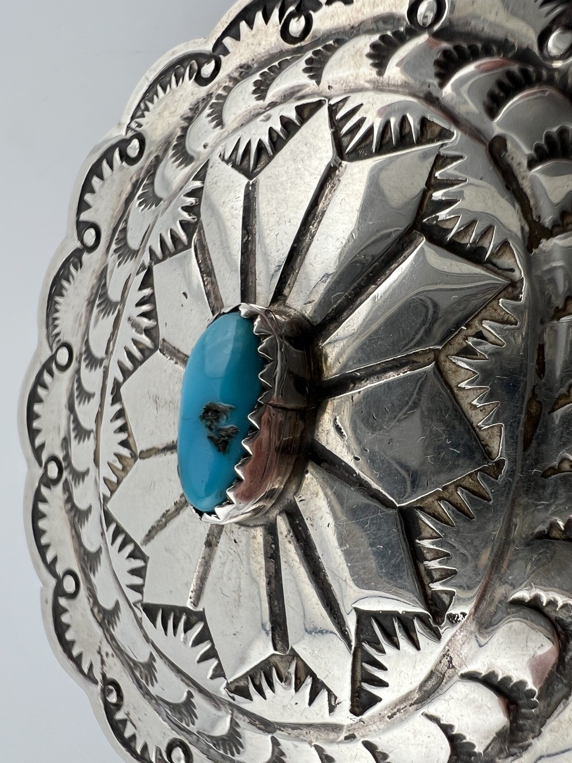 Vintage Southwestern Style Sterling Silver Buckle Turquoise Signed LS