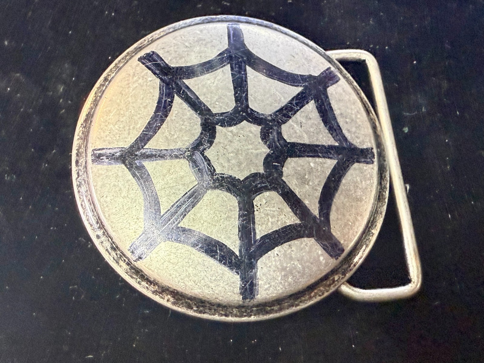 Spider Web Artwork Paint on Round Hippy Gothic Punk Vibe Belt Buckle