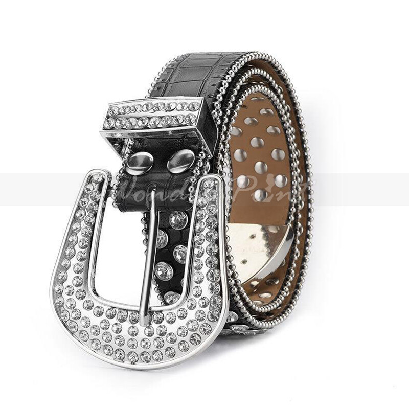Men Western Rhinestone Studded Belt Punk Cowgirl Cowboy Crystal Belt for Women