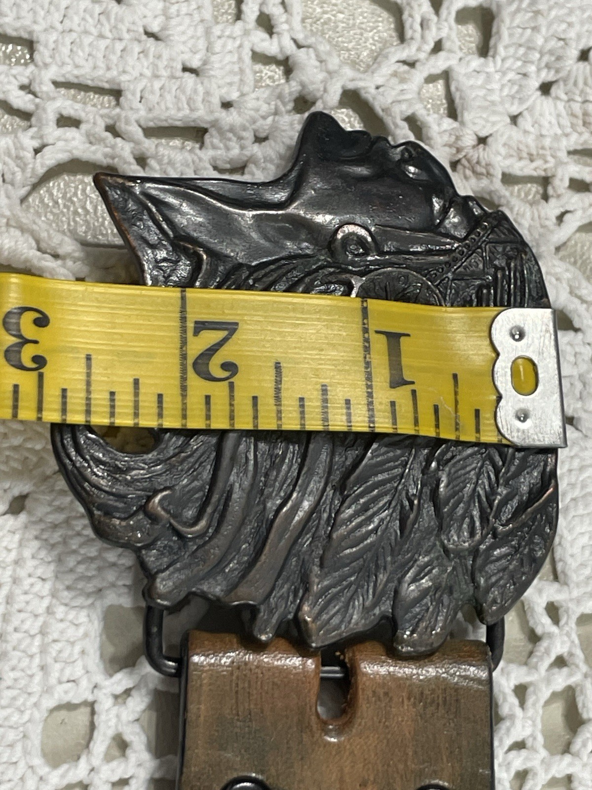 Leather Belt Embossed Eagles American Indian Belt Buckle Hand Stained Latitan