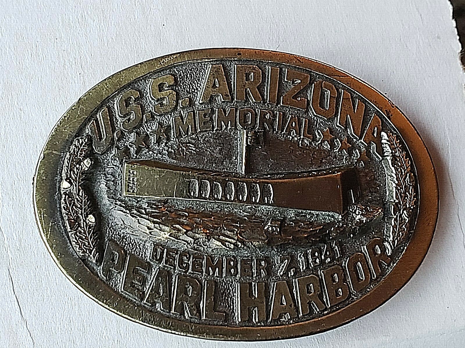 BELT BUCKLE PEARL HARBOR USS ARIZONA 12/7/1941 LIMITED EDITION VINTAGE1983