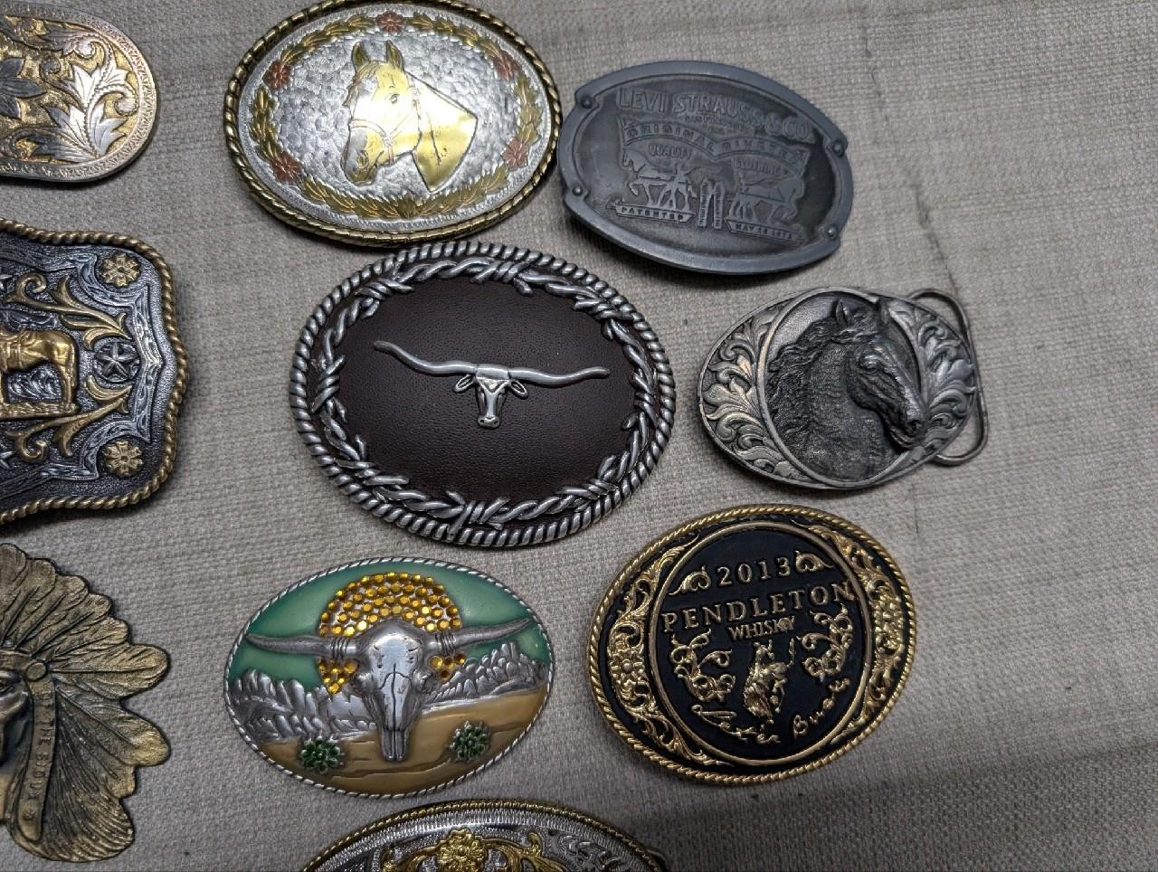 vintage LOT OF 15 belt buckles WESTERN native american RODEO cowboy HORSE