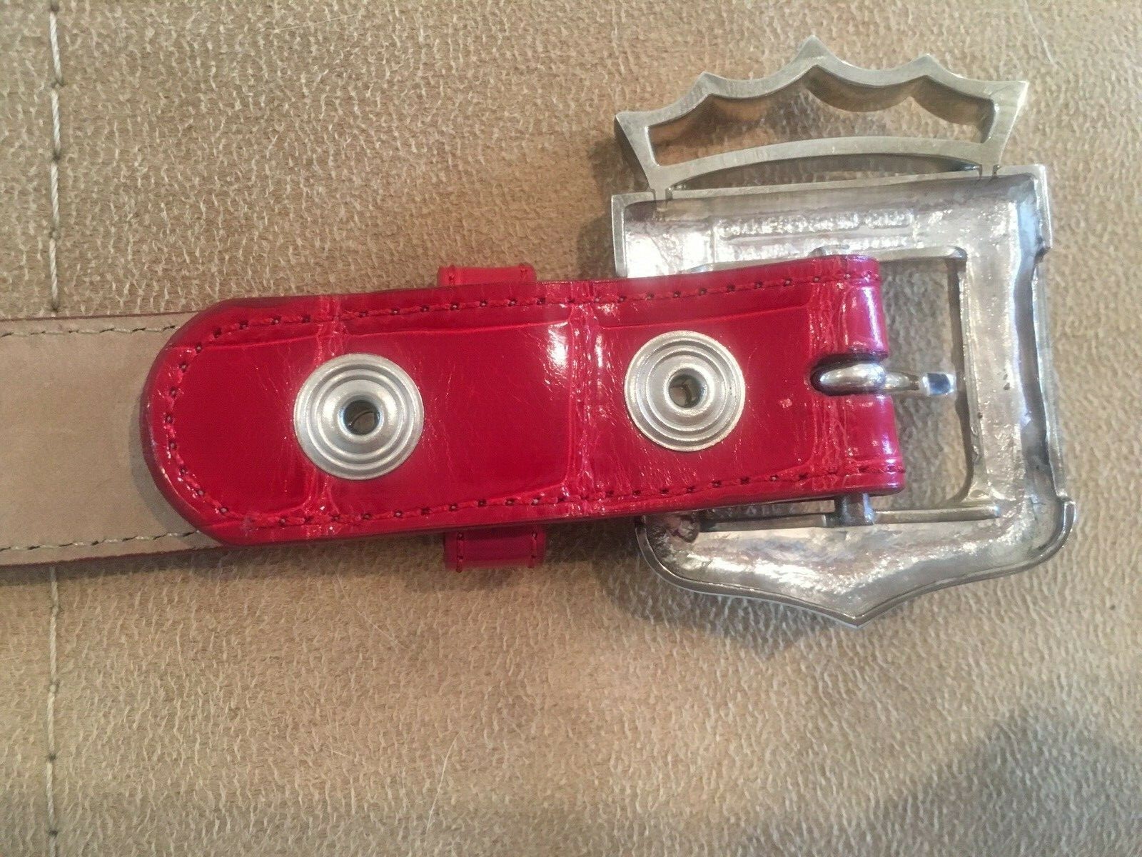 Rare Kieselstein-Cord Sterling Royal Crown Buckle and Red Alligator Belt Size 2