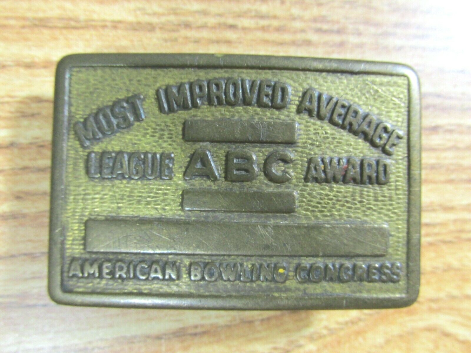 BOWLING CONGRESS BELT BUCKLE LEAGUE ABC AWARD MOST IMPROVED AVERAGE SMALL BUCKLE
