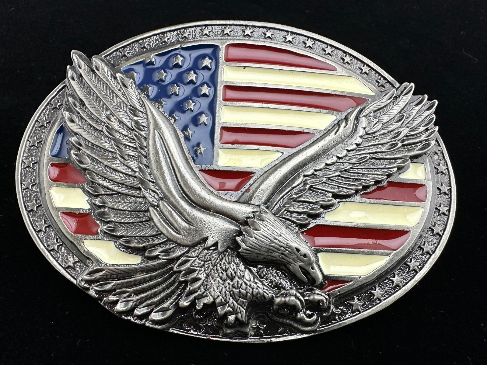 Western Belt Buckle, Oval, Eagle with American Flag