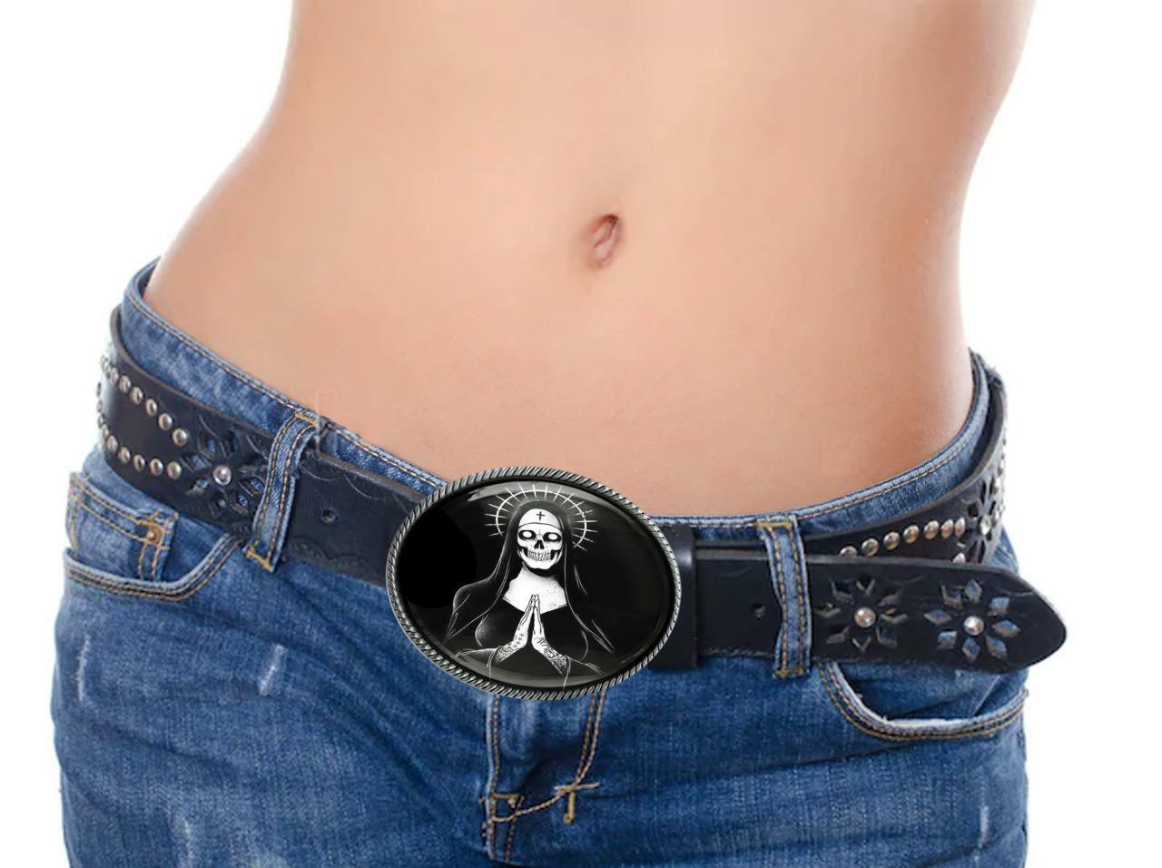 Santa Muerte Day of the Dead Sugar Skull Handmade Belt Buckle