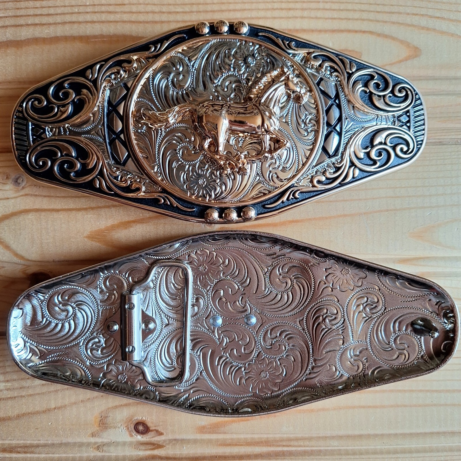 BIG Horse waves western silver & gold & black belt buckle (choice designs)