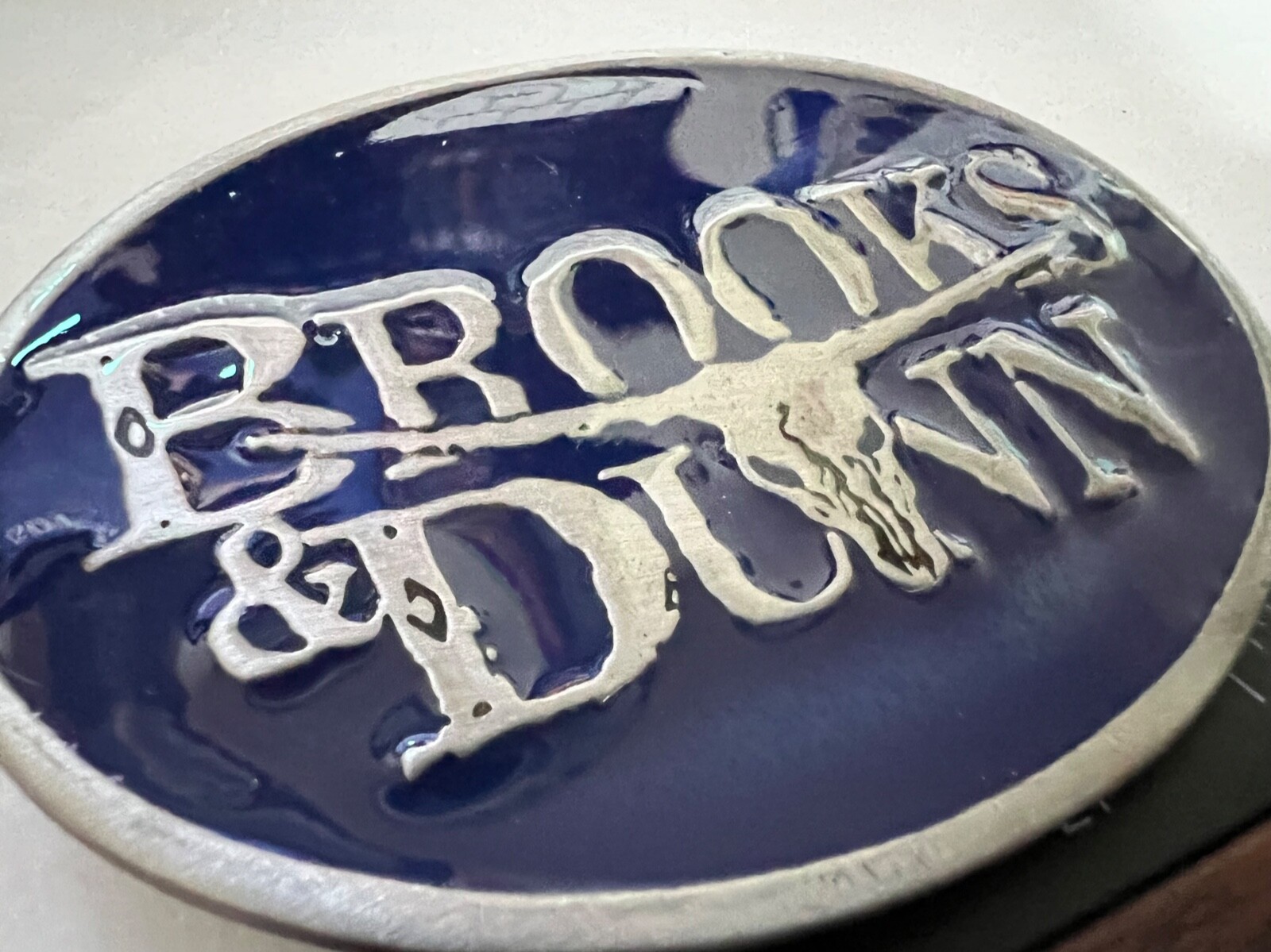 Brooks and Dunn Navy BLUE Enamel Belt Buckle Solid Metal Country Music Pewter