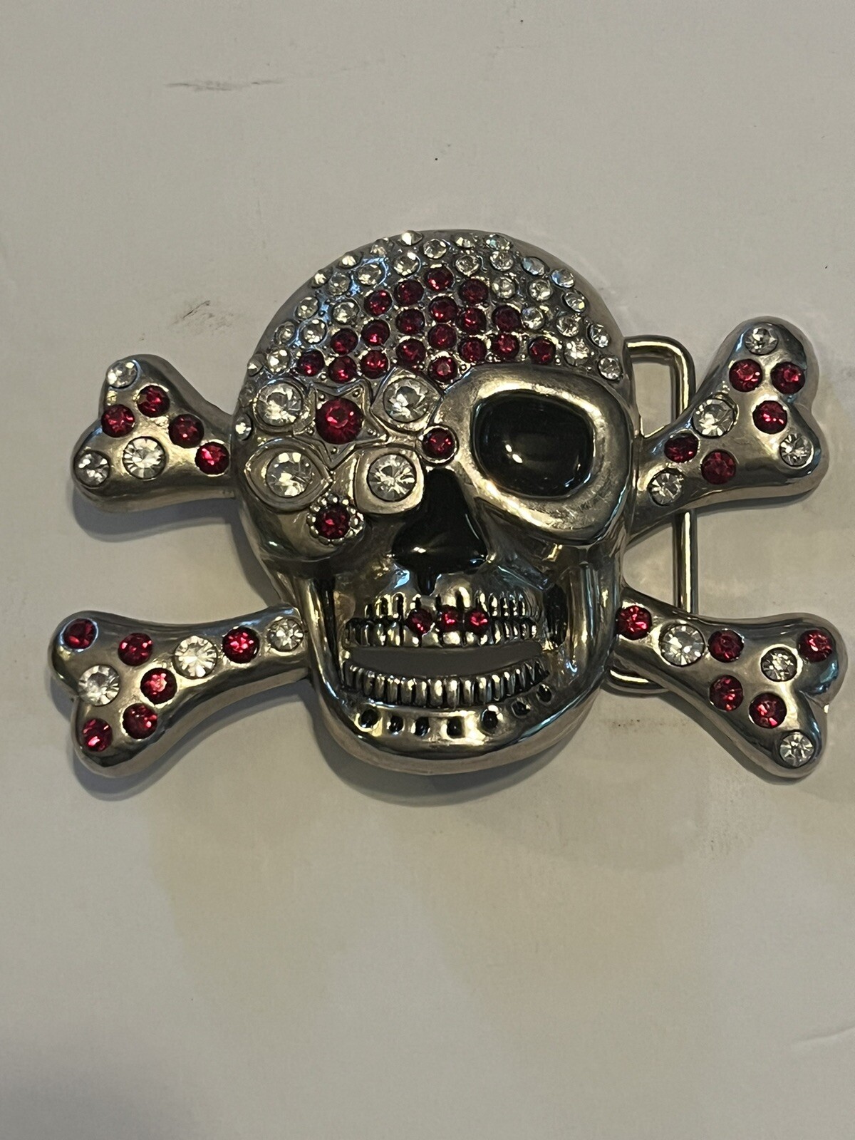 Skull Crossbones Blinged Iced Belt Buckle Gothic Tattoo Halloween Costume Silver
