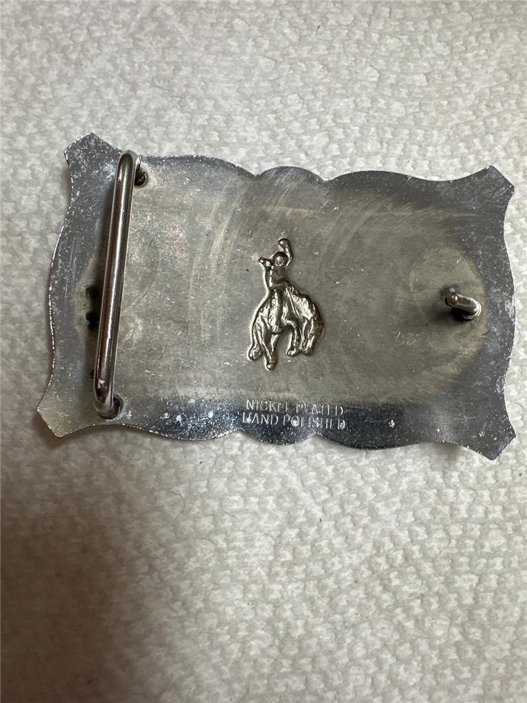 Vintage Nickel Plated Hand Polished Bucking Horse With Cowboy Belt Buckle