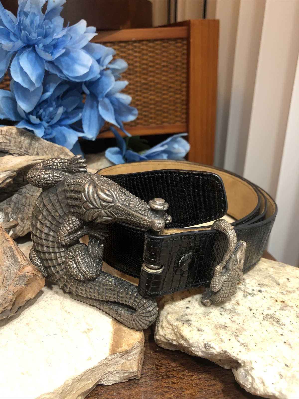 Vintage J.DEEGAN Sterling Silver 925 ALLIGATOR Crocodile belt BUCKLE 6.2oz, 175g