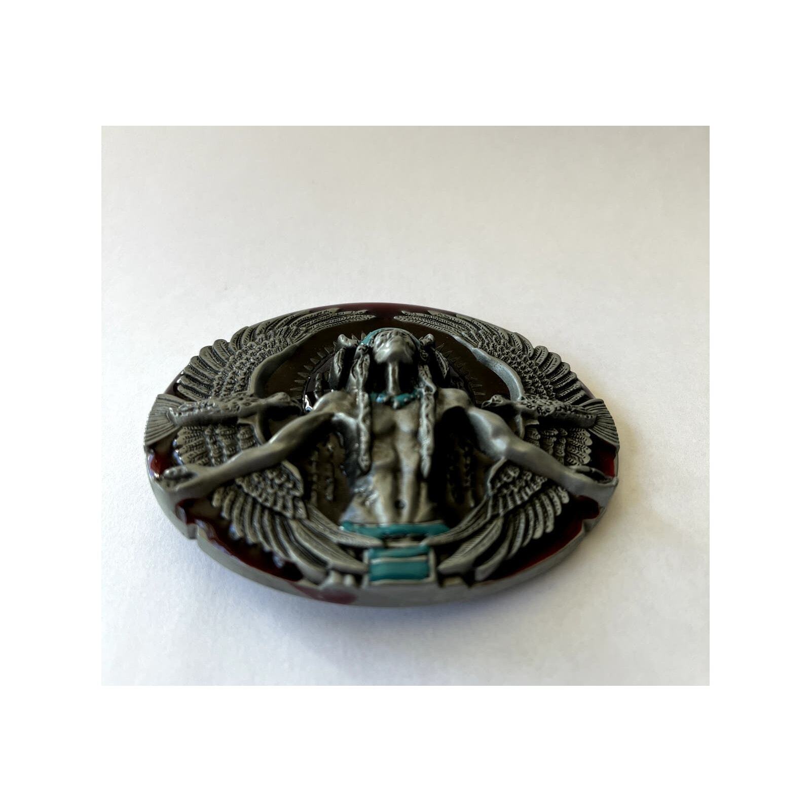 Indian With Eagles Native American Western Belt Buckle
