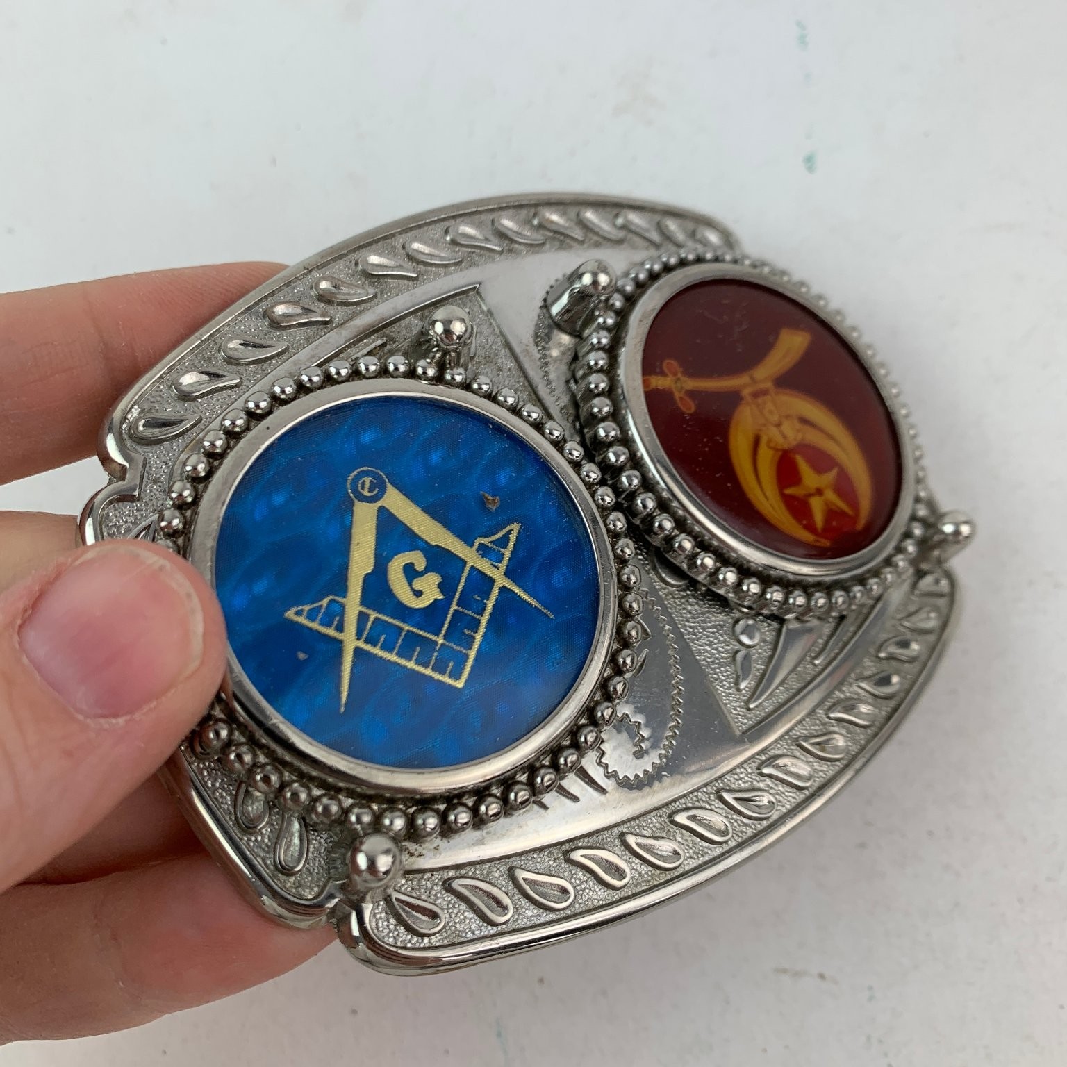Masonic Shriners Belt Buckle Silver Blue Red Gold Fraternal Lodge Western