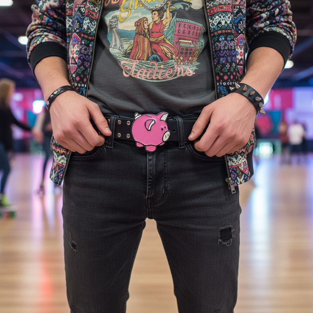 New Men Women Metal Belt Buckle Pink Piggy Bank Animation Cute Gift Present Cool