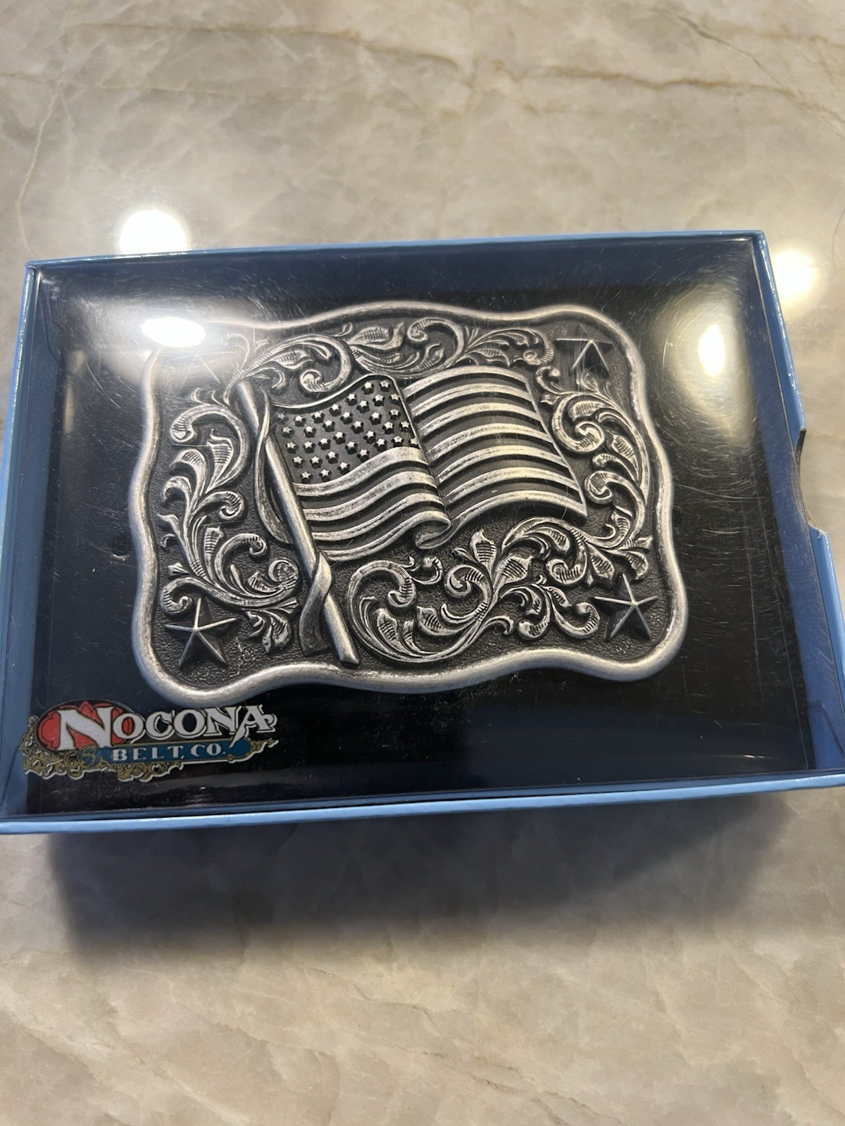 Nocona Mens Belt Buckle 3.5 x 2.75 in Flag Western Belt USA Rectangle