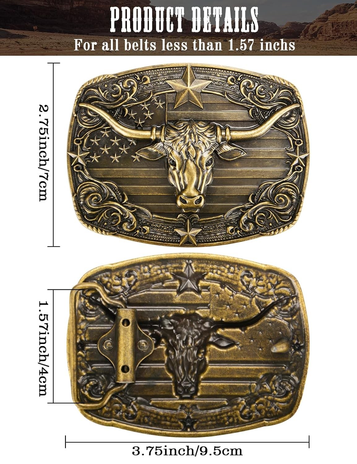 Western Men&rsquo;s Belt Buckles Longhorn Bull Bronze Cowboy Belt Buckles for Men