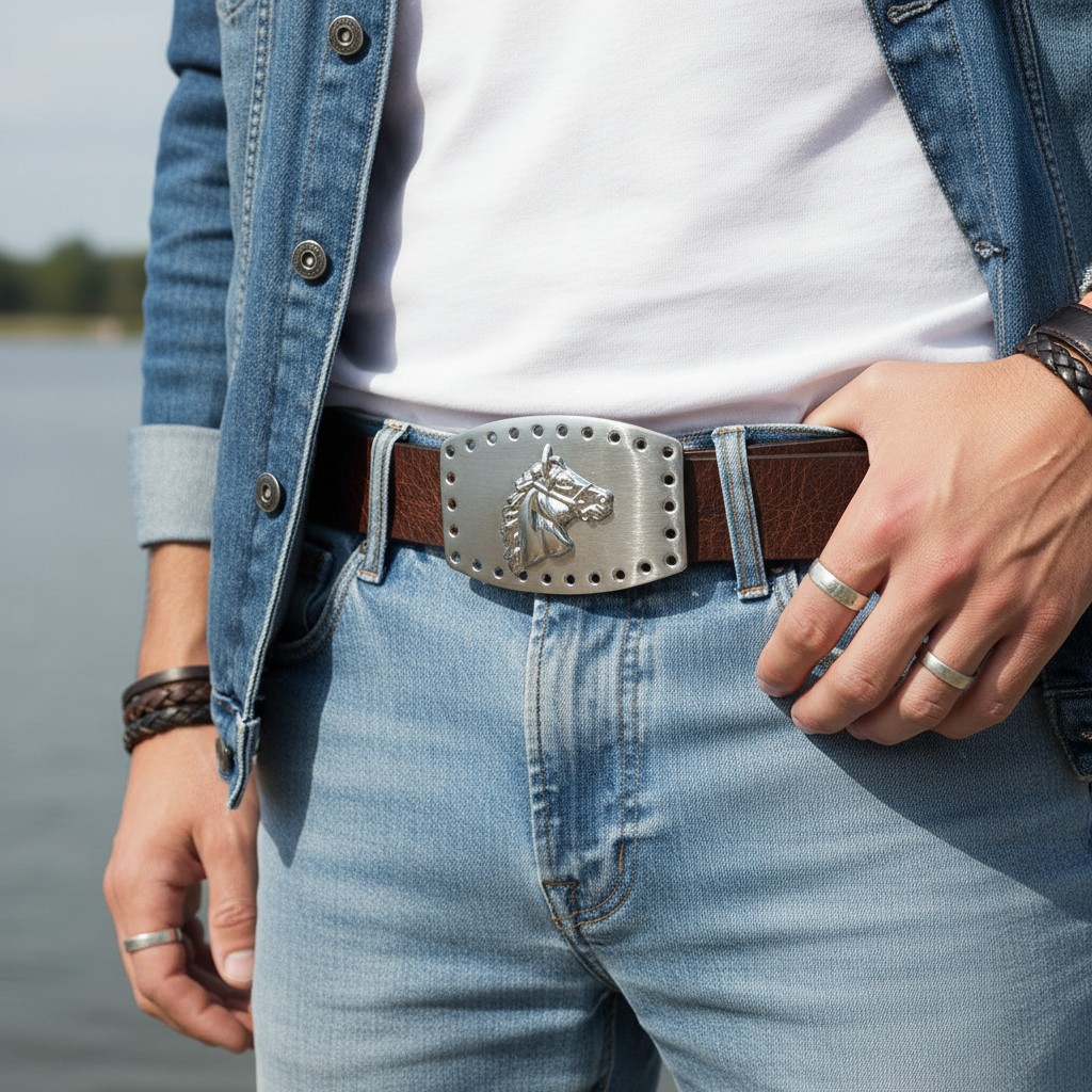 Men Women Western Fashion Belt Buckle Silver Metal Rodeo Horse Big Square Holes