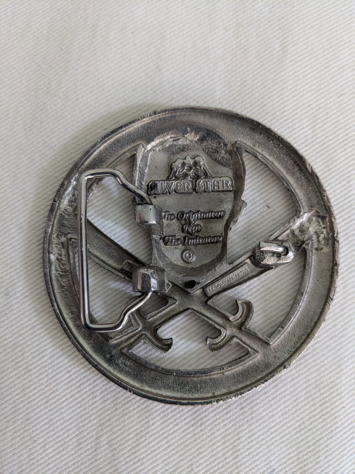 Silver Star Skull and Swords Belt Buckle Made in USA